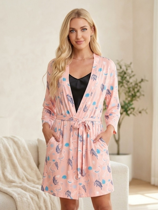 Moon Nite Other - Moon Nite Large Pink Blue Tie Tropical Flamingo Robe